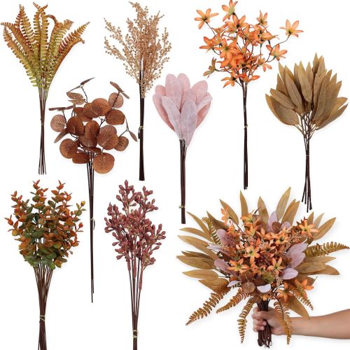 CT2206CT_1 70PCS 8 Kinds Artificial Greenery Stems Box Set for Fall(Brown & Orange) | Realistic Faux Plants and Fake Flowers,for Autumn DIY Bouquet Table Centerpieces and Floral Arrangement Decor