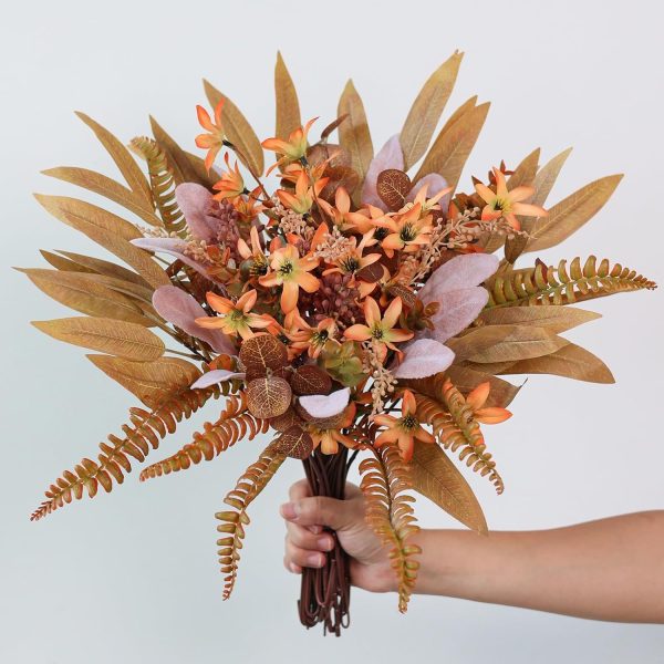 70PCS 8 Kinds Artificial Greenery Stems Box Set for Fall(Brown & Orange) | Realistic Faux Plants and Fake Flowers,for Autumn DIY Bouquet Table Centerpieces and Floral Arrangement Decor