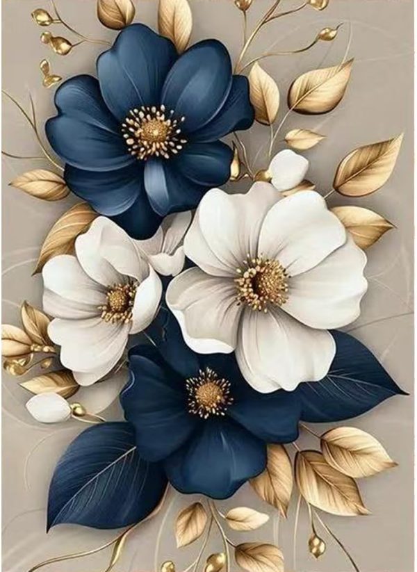 Flowers Diamond Art Kits for Adults-DIY 5D Diamond Painting Kits for Adults Beginners, Floral Full Round Drill Diamond Dots Paintings Gem Art and Crafts Home Decor 12 x 16 Inch