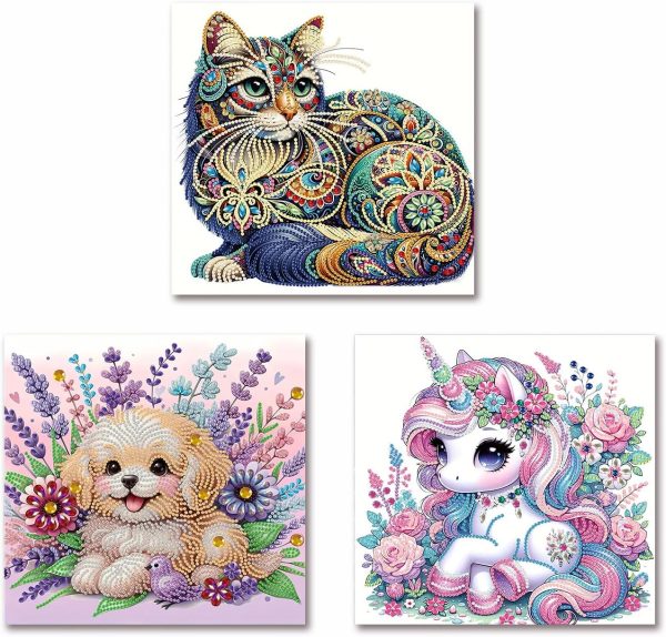 Kaixine 3 Pack Animal Special Shape Diamond Art Kits for Adults | 5D Diamond Dots Round Dimond Paintings Kits DIY Full Drill Gem Art Craft Kit for Home Decor and Gifts 12X12 inch