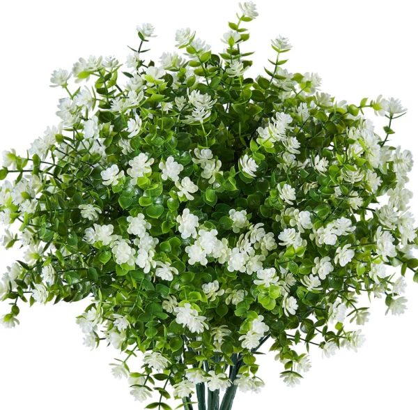6PCS Artificial Eucalyptus Plants,Fake Boxwood Shrubs UV Resistant No Fade Faux Plastic Greenery for Wedding Bridal Bouquet Indoor Outdoor Home Garden Kitchen Office Table Vase(Milk Green)