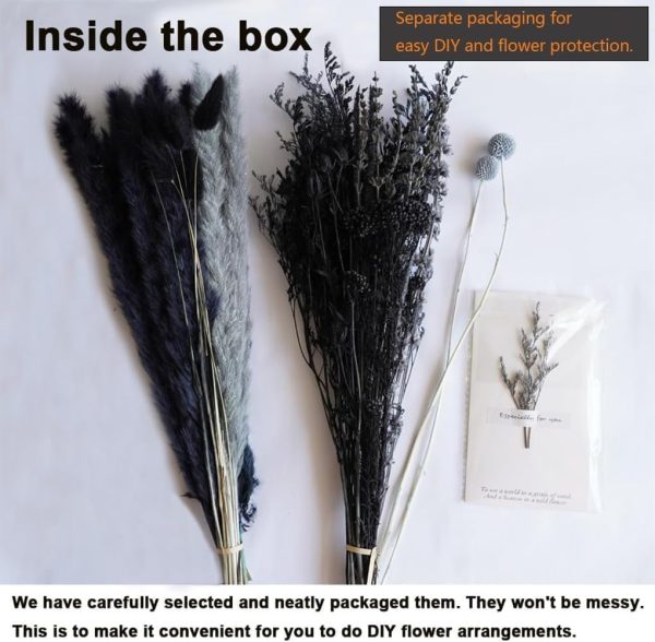 Natural Dried Pampas Grass Bouquet, 17" Black and Dark Grey Dried Flower Bouquet, Mixed with Thistle, Bohemian Style Home Dried Flower Decoration, DIY Assembly