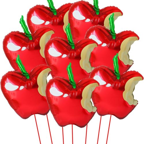 8 Pcs Red Apple Foil Balloons for Back to School | First Birthday | Apple Theme Classroom Decoration | Fruit Party | Christmas/Snow White Party Supplies