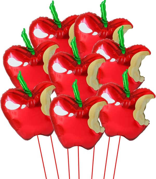 8 Pcs Red Apple Foil Balloons for Back to School | First Birthday | Apple Theme Classroom Decoration | Fruit Party | Christmas/Snow White Party Supplies