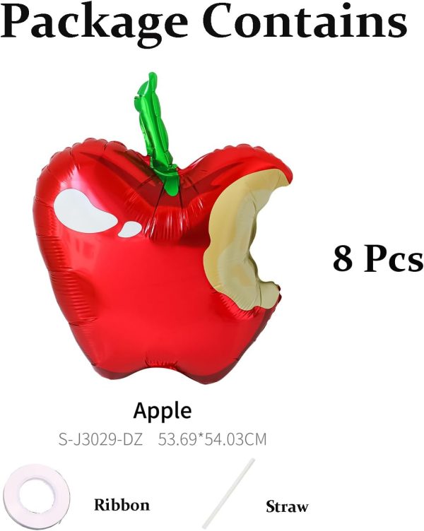 8 Pcs Red Apple Foil Balloons for Back to School | First Birthday | Apple Theme Classroom Decoration | Fruit Party | Christmas/Snow White Party Supplies