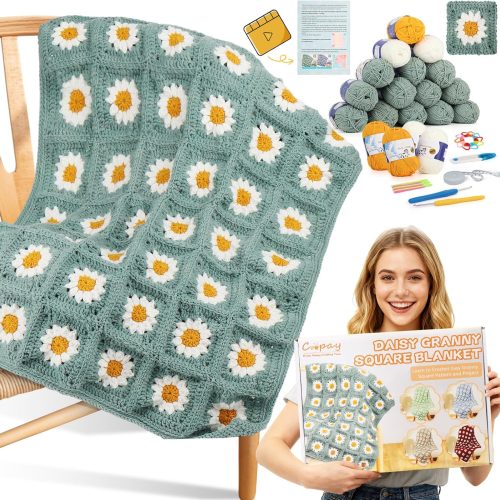 Coopay Crochet Kit for Beginners, Easy Granny Square Crochet Blanket Kit | Crochet Kit w/21 Yarn Skeins, Video Tutorial & Digital Instructions, All Accessories, Complete Knitting & Crochet Starter Kit
