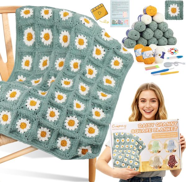 Coopay Crochet Kit for Beginners, Easy Granny Square Crochet Blanket Kit | Crochet Kit w/21 Yarn Skeins, Video Tutorial & Digital Instructions, All Accessories, Complete Knitting & Crochet Starter Kit