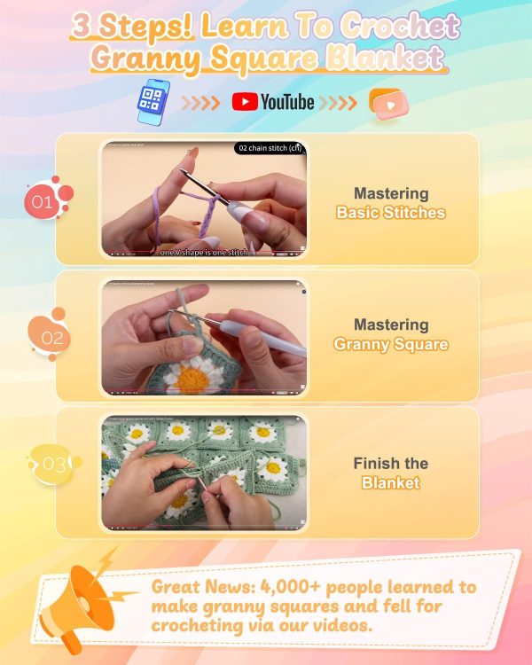 Coopay Crochet Kit for Beginners, Easy Granny Square Crochet Blanket Kit | Crochet Kit w/21 Yarn Skeins, Video Tutorial & Digital Instructions, All Accessories, Complete Knitting & Crochet Starter Kit