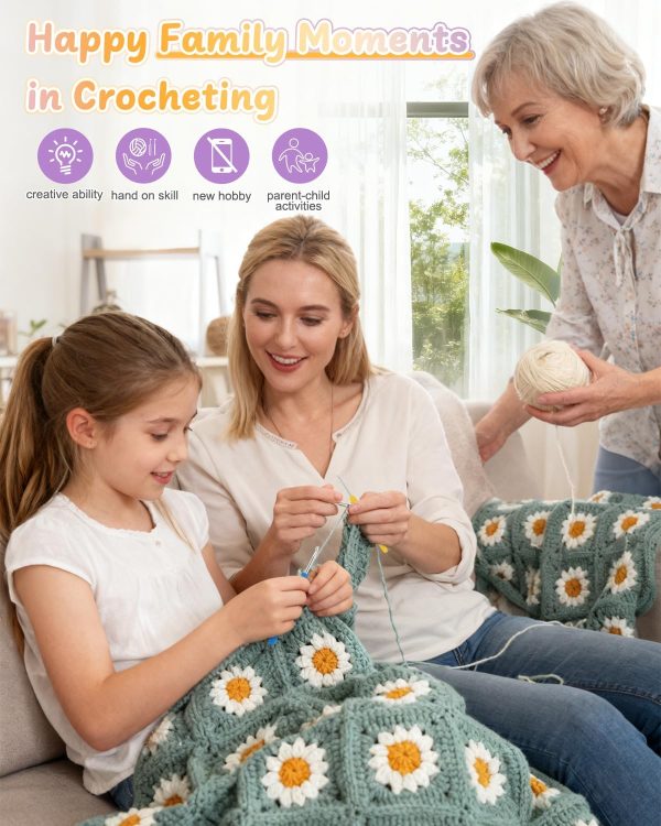 Coopay Crochet Kit for Beginners, Easy Granny Square Crochet Blanket Kit | Crochet Kit w/21 Yarn Skeins, Video Tutorial & Digital Instructions, All Accessories, Complete Knitting & Crochet Starter Kit
