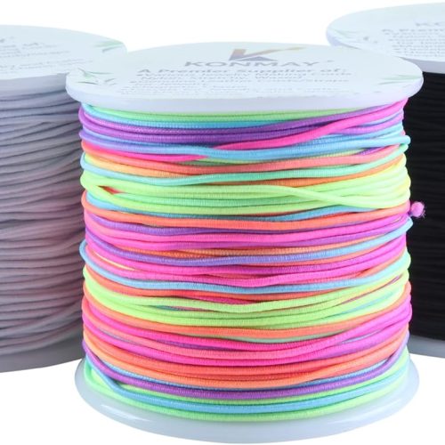 1.0mm Elastic Bracelet String for Pony Beads, 3 Rolls, 150 Yards | Fabric-Covered Stretch Cord, Flexible and Easy to Knot for Kandi Bracelets, Necklaces, Beading, DIY Jewelry Making and Crafts