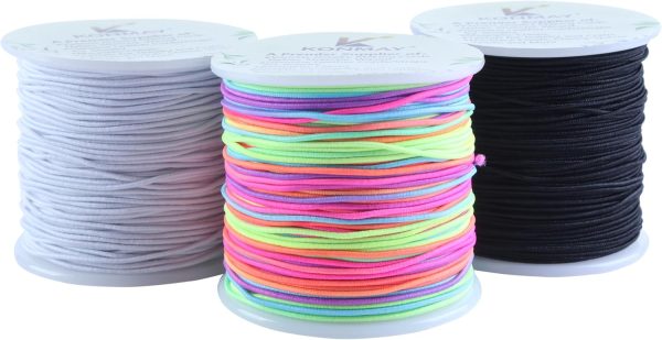 1.0mm Elastic Bracelet String for Pony Beads, 3 Rolls, 150 Yards | Fabric-Covered Stretch Cord, Flexible and Easy to Knot for Kandi Bracelets, Necklaces, Beading, DIY Jewelry Making and Crafts