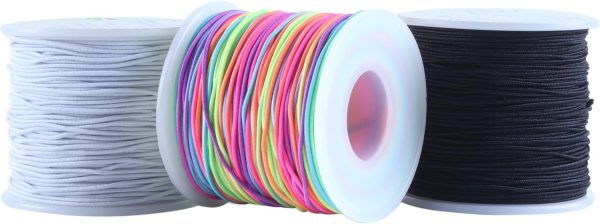 1.0mm Elastic Bracelet String for Pony Beads, 3 Rolls, 150 Yards | Fabric-Covered Stretch Cord, Flexible and Easy to Knot for Kandi Bracelets, Necklaces, Beading, DIY Jewelry Making and Crafts
