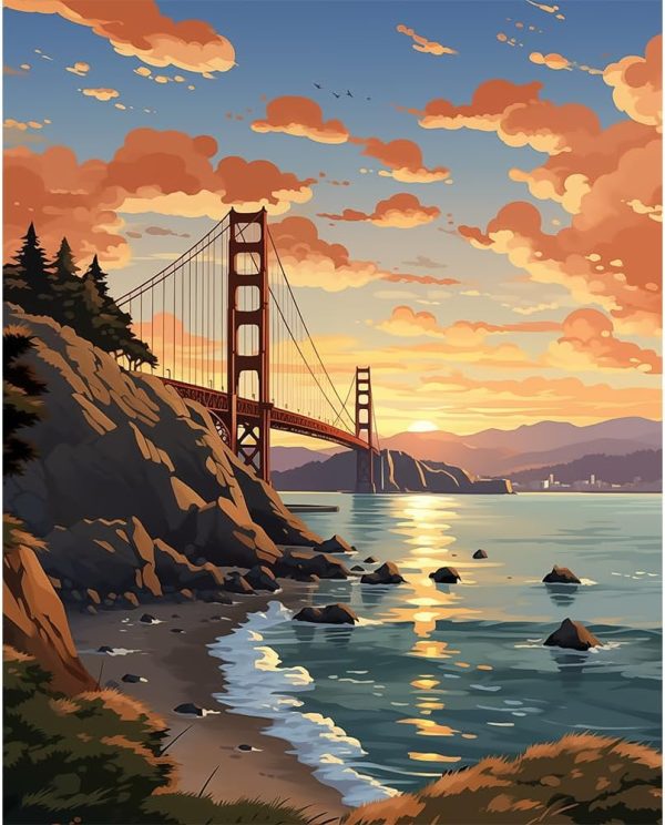 CT51358CT_1 Natuyalo Paint by Numbers for Adults Beginner, Golden Gate Bridge Acrylic Easy Paint by Numbers Kits San Francisco Landscape Craft Kits for Adults Suitable for Wall Decoration Flameless 16x20 Inch
