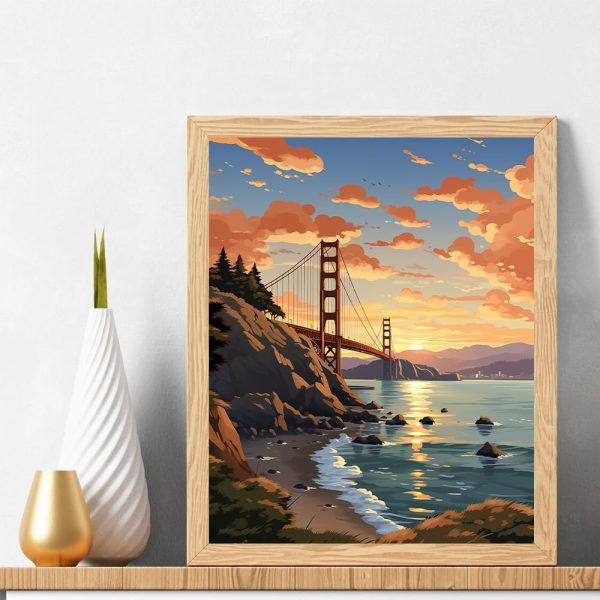 CT51358CT_2 Natuyalo Paint by Numbers for Adults Beginner, Golden Gate Bridge Acrylic Easy Paint by Numbers Kits San Francisco Landscape Craft Kits for Adults Suitable for Wall Decoration Flameless 16x20 Inch