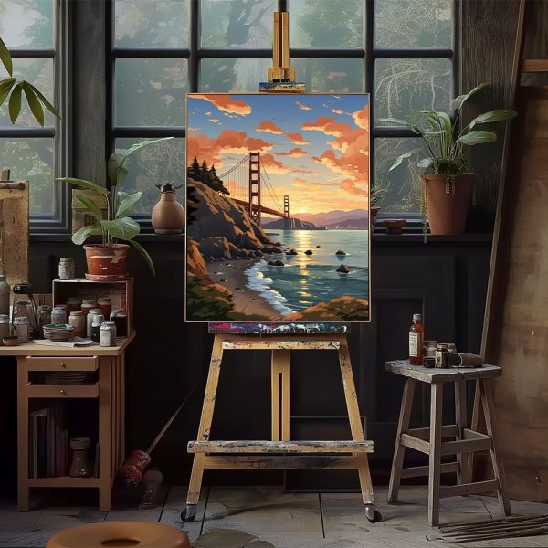 CT51358CT_4 Natuyalo Paint by Numbers for Adults Beginner, Golden Gate Bridge Acrylic Easy Paint by Numbers Kits San Francisco Landscape Craft Kits for Adults Suitable for Wall Decoration Flameless 16x20 Inch