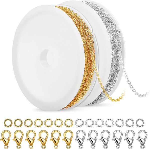 SANNIX 20 Feet Necklace Chains 1.8mm Jewelry Making Chains for Necklace | Earring Bracelet Jewelry Making Supplies, Metal Chain Necklace with Lobster Clasps and Jump Rings DIY Craft, Silver & Gold