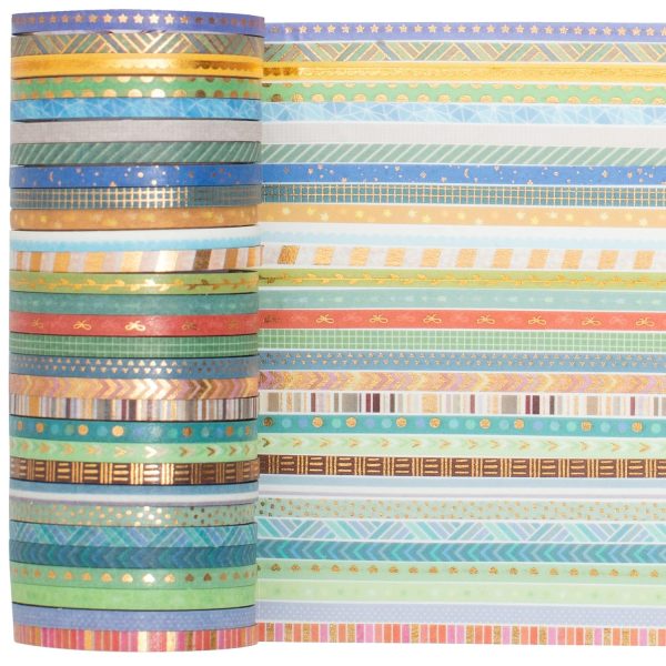 YUBBAEX 60 Rolls Skinny Washi Tape Set Gold Foil Masking Thin Basic Patterns Decorative Tapes for Arts, DIY Crafts, Journals, Planners, Scrapbook, Wrapping