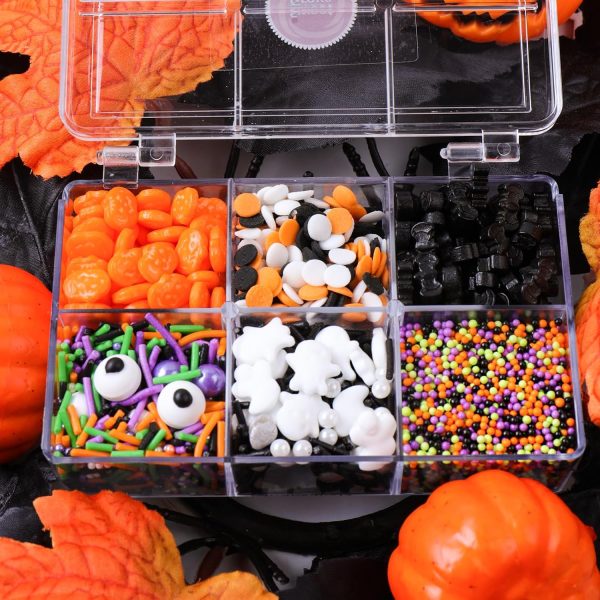 Halloween Sprinkles, 6.53 oz Black Orange Sprinkles for Cake Decorating | Edible Sanding Sugar, Candy Eyes, Confetti, Nonpareils, Ghost Mix, For Baking, Cupcake Topper, Cookie, Ice Cream Toppings