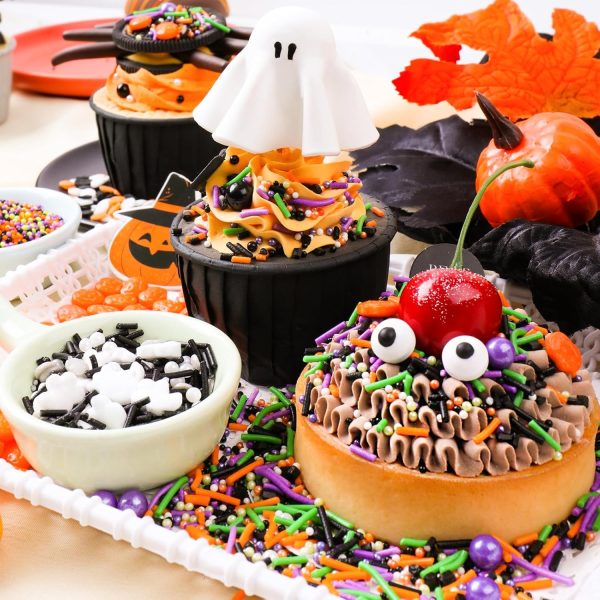 Halloween Sprinkles, 6.53 oz Black Orange Sprinkles for Cake Decorating | Edible Sanding Sugar, Candy Eyes, Confetti, Nonpareils, Ghost Mix, For Baking, Cupcake Topper, Cookie, Ice Cream Toppings