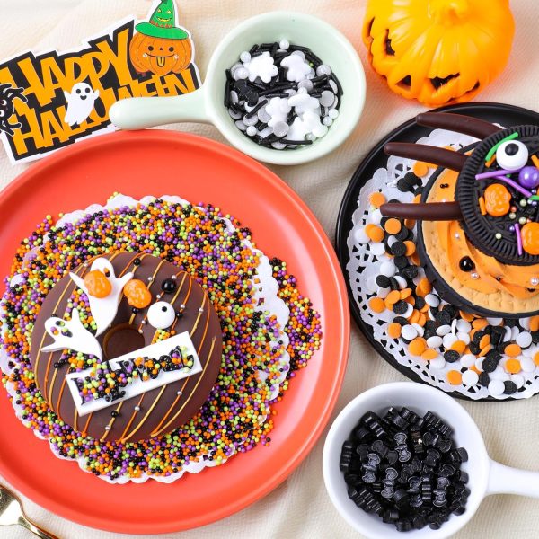 Halloween Sprinkles, 6.53 oz Black Orange Sprinkles for Cake Decorating | Edible Sanding Sugar, Candy Eyes, Confetti, Nonpareils, Ghost Mix, For Baking, Cupcake Topper, Cookie, Ice Cream Toppings