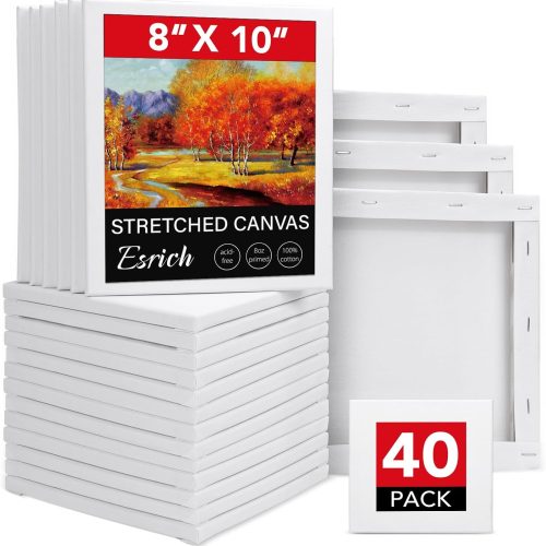 ESRICH 40Pack Stretched Canvas for Painting 8x10, Blank White Canvases for Painting - Primed Cotton, Art Canvases for Oil, Acrylic & Watercolor Paint.