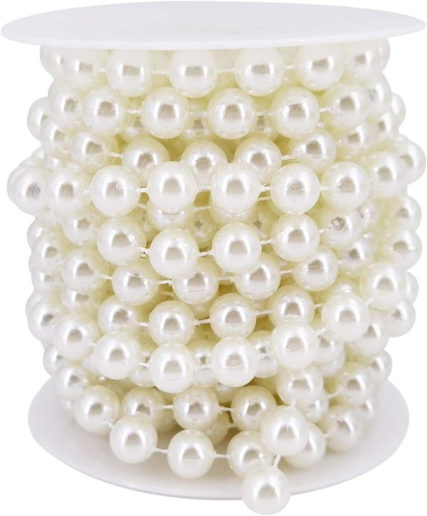 CT8AS27CT_1 INSPIRELLE 10MM Ivory Crafts Faux Pearl Beads Garland Roll Strand 6M | for Wedding Party Christmas Tree Decoration