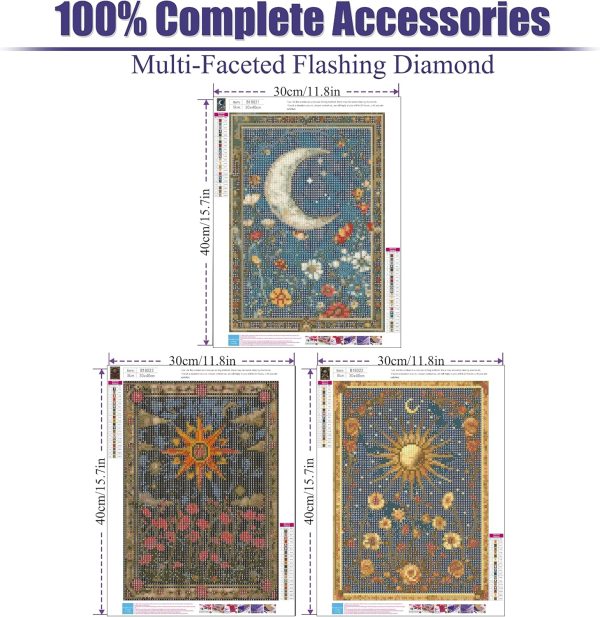 3 Pack Celestial body Diamond Art Kits for Adults,Diamond Painting Kits | DIY Diamond Dots Full Drill Crafts for Gem Art Dot Art for Adults Home Wall Decor for Teens 12x16 inch ﻿