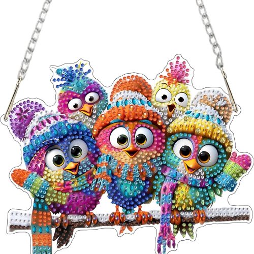 CEOVR Winter Bird Hanging Diamond Painting, Birds Special Shape Diamond Art for Adults, Winter Christmas DIY Gem Art, Acrylic Home Garden Decor with Chain, Box Kit 7.87x6.79In