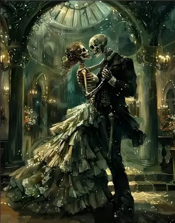 LWZAYS Skull Diamond Art Kits for Adults 12x16 Inch | Romantic Skeleton Lover Diamond Painting Kits for Adults, DIY 5D Full Drill Round Crystal Rhinestone Gem Art Craft Home Decor