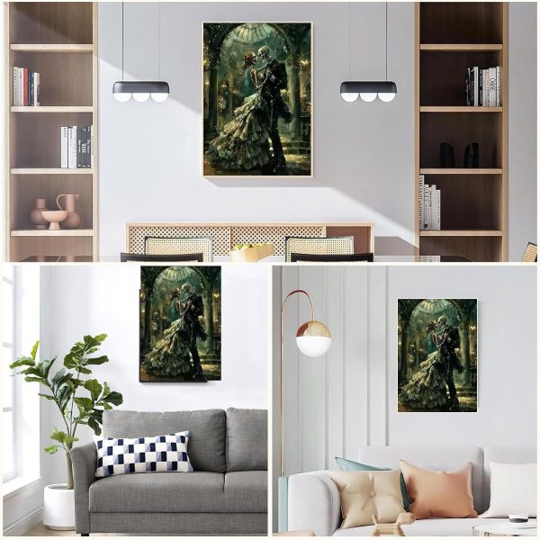 LWZAYS Skull Diamond Art Kits for Adults 12x16 Inch | Romantic Skeleton Lover Diamond Painting Kits for Adults, DIY 5D Full Drill Round Crystal Rhinestone Gem Art Craft Home Decor