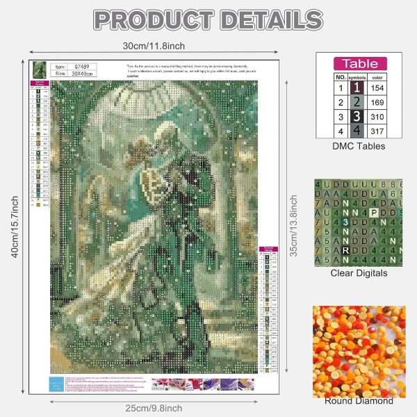 LWZAYS Skull Diamond Art Kits for Adults 12x16 Inch | Romantic Skeleton Lover Diamond Painting Kits for Adults, DIY 5D Full Drill Round Crystal Rhinestone Gem Art Craft Home Decor