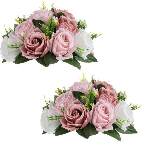 CTBD25CT_1 Sziqiqi Artificial Flower Centrepieces, Kissing Ball, Dusty Pink, 2Pcs | 10in Rose Silk Floral, Fake Flower for Wedding Table Arrangement, For Ceremony, Party Decor, Birthday Decoration
