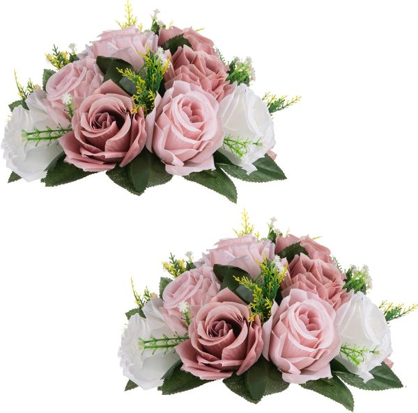 CTBD25CT_1 Sziqiqi Artificial Flower Centrepieces, Kissing Ball, Dusty Pink, 2Pcs | 10in Rose Silk Floral, Fake Flower for Wedding Table Arrangement, For Ceremony, Party Decor, Birthday Decoration