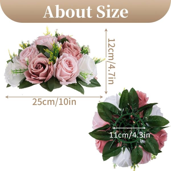 CTBD25CT_4 Sziqiqi Artificial Flower Centrepieces, Kissing Ball, Dusty Pink, 2Pcs | 10in Rose Silk Floral, Fake Flower for Wedding Table Arrangement, For Ceremony, Party Decor, Birthday Decoration