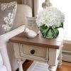 Hollyone White Hydrangeas Floral Arrangement in Glass Vase Artificial Flowers with Vase with Faux Water Silk Faux Flowers Fake Floral Bulk Bouquet for Home Decor Table Centerpiece Decorations