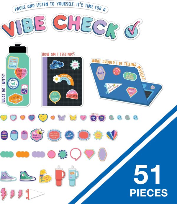 Carson Dellosa We Stick Together 51-Piece Vibe Check Bulletin Board Set | Colorful Laptop, Water Bottle, Notebook, and Sticker Accents for Bulletin Board, White Board, and Colorful Classroom Décor