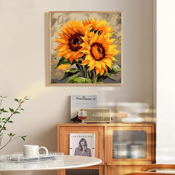 CTBN104CT_2 Fountor Framed Paint by Numbers Kit for Adults Beginner & Kids Ages 8-12, Sunflower Paint by Number with Frame, Easy Acrylic Watercolor Sunflower Painting by Numbers Kit on Canvas 10x10 inch