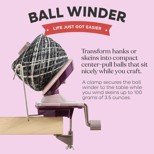 Knit Picks Yarn Ball Winder for Knitting and Crocheting (Purple) | Manual ball winder that winds up to 100g or 3.5 ounces of yarn into a cake