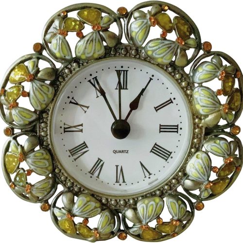 Silent Mini Vintage Analog Table Clock with Hand-Painted Metal Body and Battery Operated Non-Ticking Core for Shelf, Bedroom, Bedside, Desk, Gift Clock