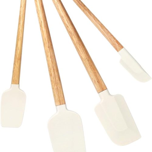 Silicone Spatula Set, Food Grade Rubber Spatula-4 Piece Nonstick Rubber Spatulas, Spoonula, Jar Scraper for Cooking, Baking, Mixing, Frosting - Heat Resistant Up to 600°F (4 Pcs Spatula Off-White)