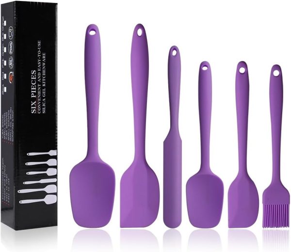 Silicone Spatulas Set, Rubber Spoon Spatula Heat Resistant Spoonula One Piece Design Seamless Spatula Non-Stick Scrapers Baking Mixing Tool (Purple)
