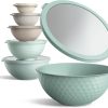 COOK WITH COLOR Mixing Bowls with Lids - 12 Piece Plastic Nesting Bowls Set includes 6 Prep Bowls and 6 Lids, Microwave Safe Mixing Bowl Set, Mint Embossed