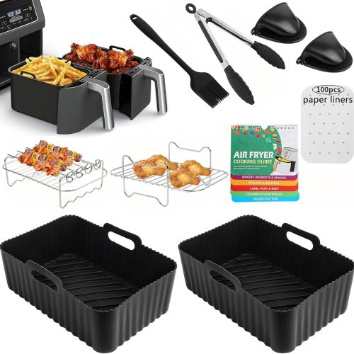 HOMELYLIFE Air Fryer Accessories for Ninja DZ201 DZ401 DZ550 DZ302 8-10QT Dual Basket,10 Pcs Baking Accessories Silicone Liners for Cosori, Chefman, Instant DualZone Air Fryer Baskets
