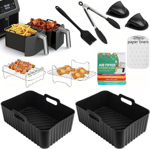 HOMELYLIFE Air Fryer Accessories for Ninja DZ201 DZ401 DZ550 DZ302 8-10QT Dual Basket,10 Pcs Baking Accessories Silicone Liners for Cosori, Chefman, Instant DualZone Air Fryer Baskets