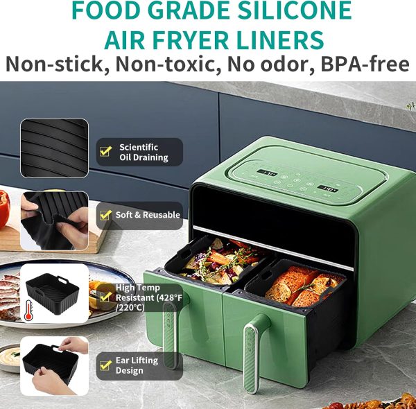 HOMELYLIFE Air Fryer Accessories for Ninja DZ201 DZ401 DZ550 DZ302 8-10QT Dual Basket,10 Pcs Baking Accessories Silicone Liners for Cosori, Chefman, Instant DualZone Air Fryer Baskets