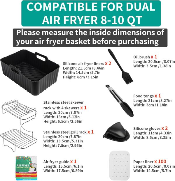 HOMELYLIFE Air Fryer Accessories for Ninja DZ201 DZ401 DZ550 DZ302 8-10QT Dual Basket,10 Pcs Baking Accessories Silicone Liners for Cosori, Chefman, Instant DualZone Air Fryer Baskets