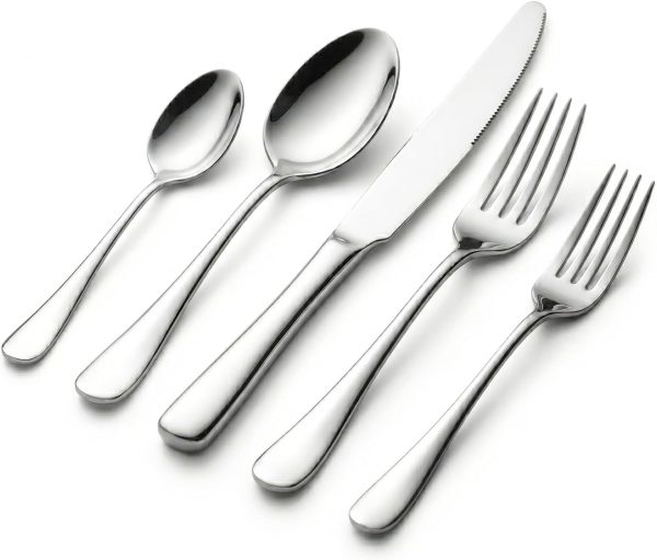 CTD-GR-1340GK_1 SIAKA 10-Piece Silverware Set, Stainless Steel Flatware Set Service for 2, Food Grade Cutlery Utensil Set for Home Restaurant, Include Knife Forks Spoons Set, Mirror Polished Dishwasher Safe
