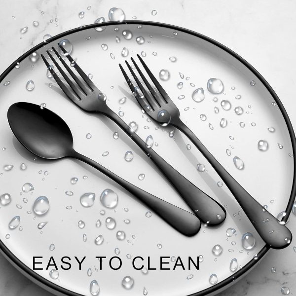 Set of 12, Stainless Steel Dinner Forks and Spoons Silverware Set, Heavy-Duty Forks (8 Inch) and Spoons (6.7 Inch) Cutlery Set, Dishwasher Safe (Black)