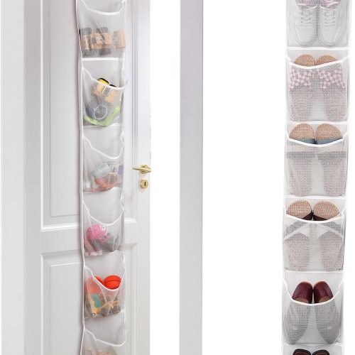 GOMAJI 6 Large Breathable Mesh Pockets, Over The Door Shoe Organizer, Boots Hanging Storage Shoe Rack for Closet, Accessories - - Gray