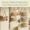 Hanging Basket, Over Door Organizer, 3 -Tier Wall Basket with Hooks | No Drill Adjustable Height Cotton Wall Organizer Boho Basket for Nursery Bathroom Living Room Bedroom Kitchen Small Apartment